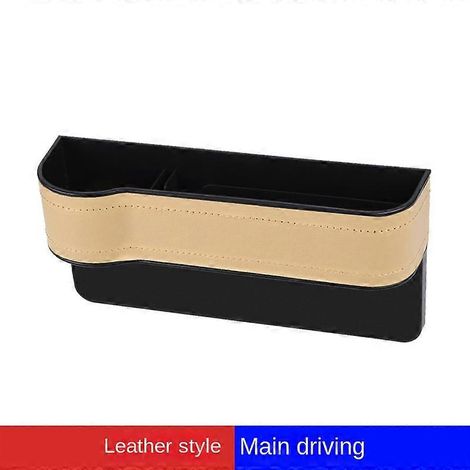 Organisateur latéral de siège avec porte-gobelet pour voiture, en cuir, multifonctionnel, pour combler l'espace entre les sièges, boîte de rangement, poche de siège (A-Beige, côté conducteur principal