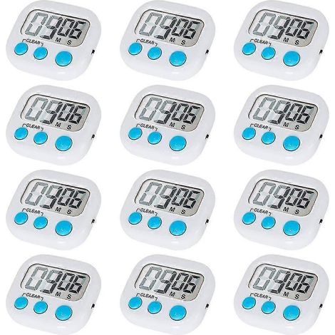 Lot de 12 minuteurs de cuisine numériques avec bouton marche/arrêt et alarme sonore. (1/4)