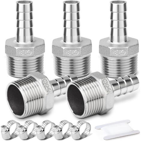 2 pièces raccords embout cannelé acier inox 304, 10 mm vers filetage mâle BSP 3/4\ (1/5)
