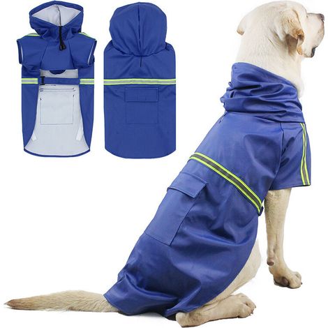Veste Imperméable Chiens,Imperméable pour Animaux de Compagnie, Imperméable pour Chien à col Montant Bleu Imperméable pour Chien de sécurité réfléchissant pour lextérieur,(bleu ,L) (1/5)
