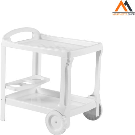 Bica – Chariot à plancha en plastique Borneo blanc – 2 étagères – 2 roues – Dimensions 52x68 H70 cm – Résistant aux intempéries