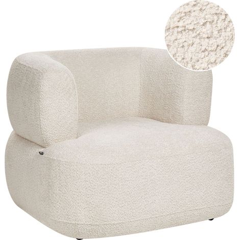 Fauteuil Rembourré en Tissu Chenille Dossier Incurvé Assise Moderne de Style Scandinave Beige Clair Lohja (1/5)