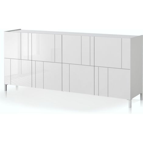 Madia grande 4 ante effetto legno laccata bianca cm. H.84xL.174xP.40