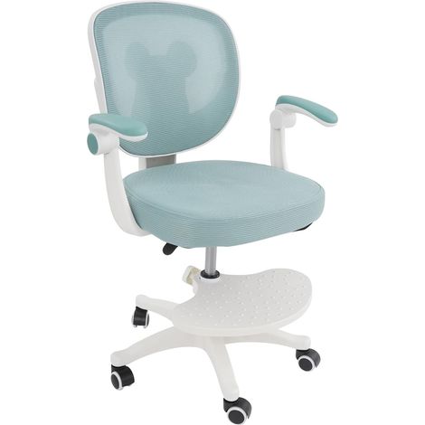 Chaise de travail pour enfant, Chaise de bureau ergonomique, Réglable en hauteur, vert clair, avec dossier et accoudoirs, pivotante, avec 5 roulettes, charge maximale : 100 kg