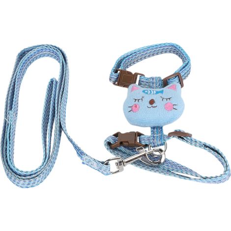 Harnais anti-perte pour chat avec laisse, sangle réglable anti-fuite pour la marche (bleu) (1/5)