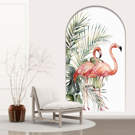 Stickers Trompe l'oeil Arche - Voute - Flamants Roses - 60 x 105 cm (1/5)