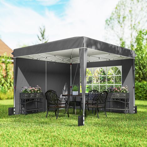 Gazebo da giardino per esterni 3x3 m, pieghevole, con pareti laterali, protezione UV 50+, borsa per il trasporto, grigio.