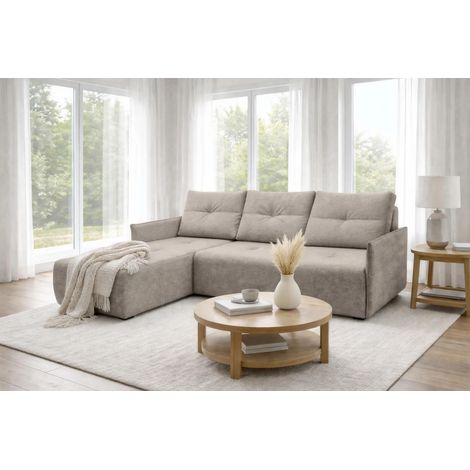 AX LIVING Ecksofa Damascus Hellbraun mit Schlaffunktion Bettkasten Schlafsofa 212 cm links