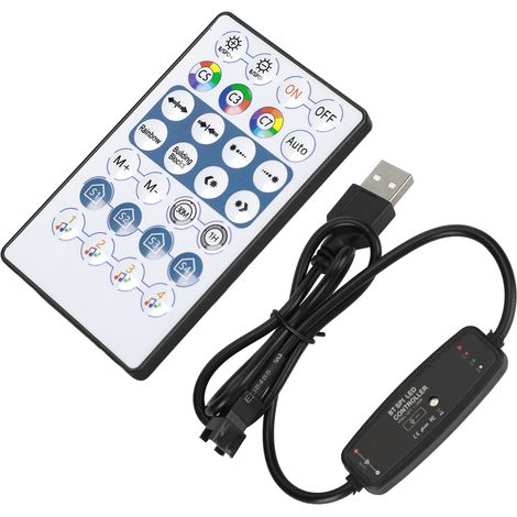 Contrôleur sans fil Bluetooth RGB pour rubans LED avec télécommande, mode musique et couleurs oniriques via USB pour rubans LED 5V (1/5)