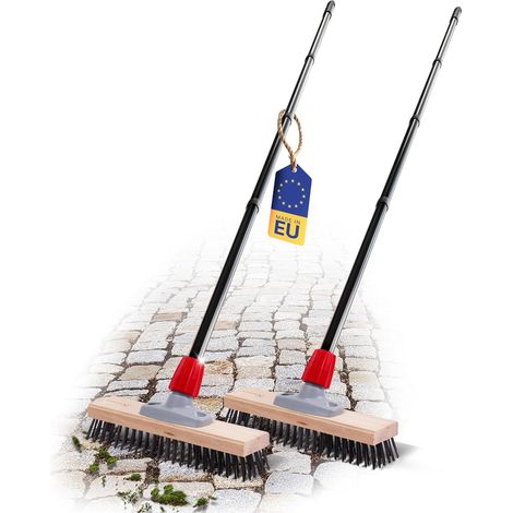 Novaliv 2X Brosse métallique robuste avec manche Balai en acier de base avec manche en 4 parties Élimination efficace de la mousse Balai de rue pour
