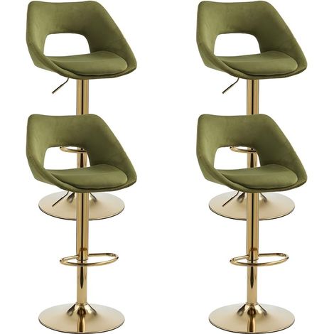 Wahson Tabourets de Bar en Velours, Lot de 4 Chaise de Bar Moderne, Tabouret Comptoir Réglable en Hauteur, Vert