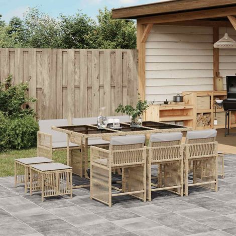 11-tlg. Garten-Essgruppe mit Kissen Beige Poly Rattan (1/5)