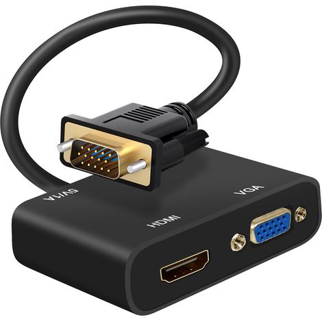 Adaptateur VGA mâle vers VGA et HDMI femelle, avec ports audio 3,5 mm et de chargement. (1/5)