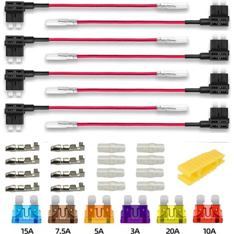 8pcs 12V 24V Standard Add-A-Circuit Porte-Fusible Voiture,Adaptateur Lame Porte-Fusible ATS, avec 6pcs de Fusible à Lame(3A/5A/7.5A/10A/15A/20A) et 1pc de Extracteur (1/5)