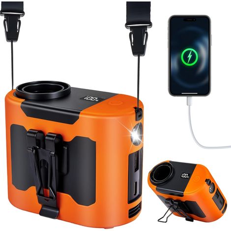 Taillen - Ventilateur portable rechargeable - 14800 mAh - 40 H - 5 vitesses - 16 000 tr/min - Avec éclairage LED Orange (1/5)