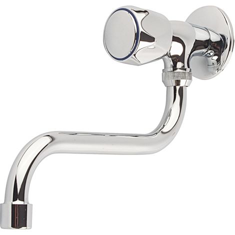 Rubinetto da cucina monocomando per acqua fredda, a parete, con bocca a S, in ottone cromato. (1/4)