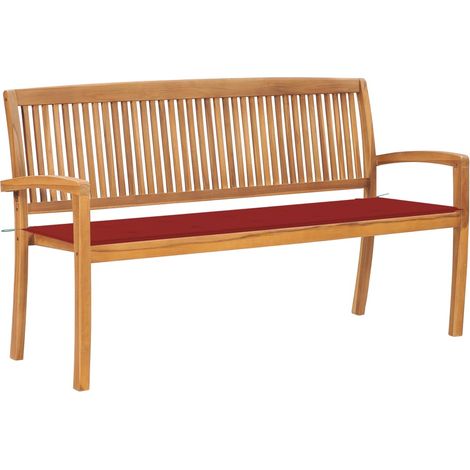Stapelbare Gartenbank mit Auflage 159 cm Massivholz Teak (1/5)