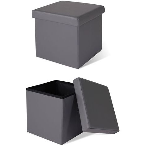 dibea faltbarer Sitzhocker / Aufbewahrungsbox, Sitzbank aus Kunstleder, 38 x 38 x 38 cm, grau