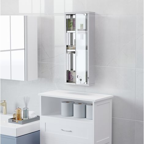 Armadietto farmaceutico da parete con serratura, inox e vetro satinato 20 x 12 x 58 cm OKMYHOME (1/5)