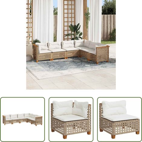 Gartensessel - 6-tlg. Garten-Sofagarnitur mit Kissen Beige Poly Rattan (1/5)