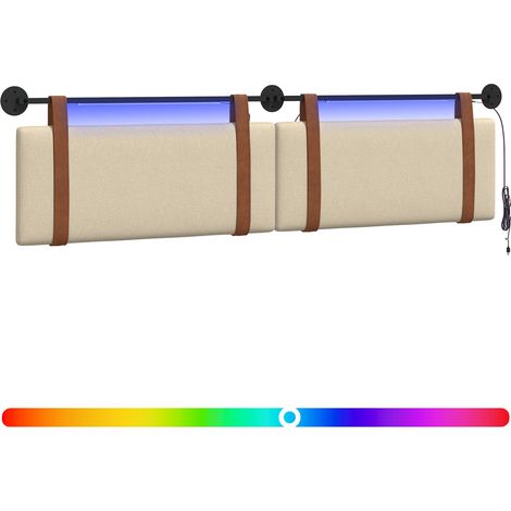 Hanging Headboard with LED Light Cream Antique PU vidaXL