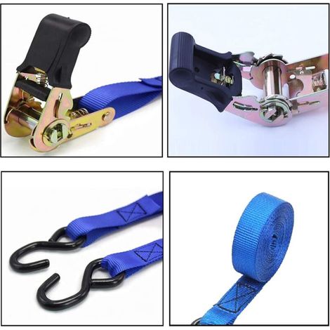 Cinghie a cricchetto - Set di 4 cinghie a cricchetto, 5 m con tenditore a cricchetto. Cinghie a cricchetto per rimorchi, caravan, biciclette e mobilità mobile -Crezuo
