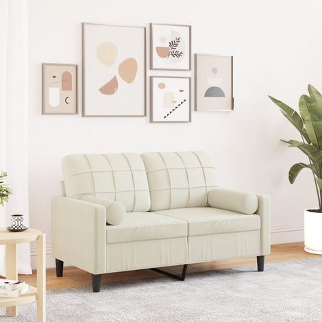 2-Sitzer-Sofa mit Zierkissen Creme 120 cm Samt vidaXL