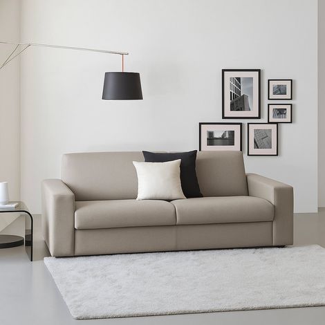 Talamo Italia Canapé fixe Giuseppina, Canapé 2 places, 100% Made in Italy, Canapé de salon en tissu rembourré, avec accoudoirs standards, Cm 180x95h90, Tourterelle, avec emballage renforcé (1/4)