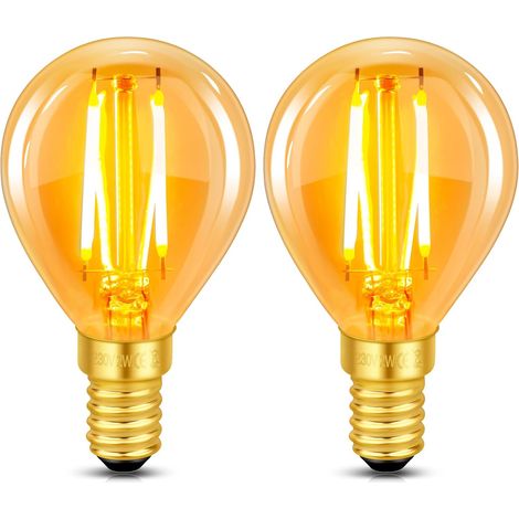 Ampoule E14 Filament LED Vintage, 2W Equivalent 20W Incandescence, Verre Ambré Blanc Chaud 2200K, G45 Golf Filament Rétro, 200LM, AC 220V, Non-Dimmable, Décorative pour Restaurant Café Bar, Lot de 2 (1/5)