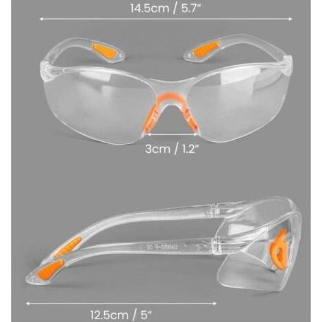 Lunettes de Protection Transparentes - Lot 24x Lunette de Protection Travail Bricolage Chantier Chimie Lycee - Surlunettes Verres Plastique Pont-de-Nez et Embouts Caoutchouc