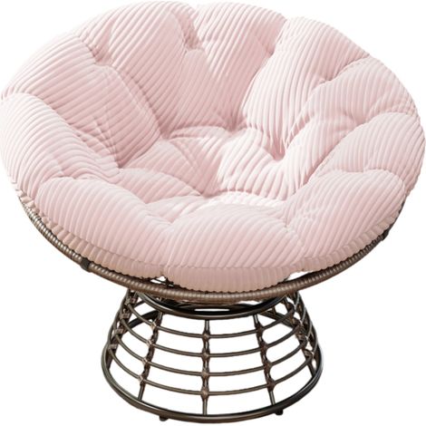 Fauteuil Papasan Ergonomique Rotatif 360°, Structure Métal et Rotin PE, Coussin Épais Rose en Velours côtelé (1/5)