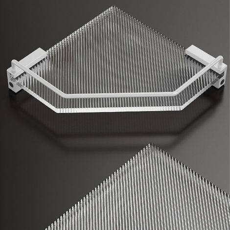 Panier triangulaire mural de rangement pour salle de bain, sans perçage, en aluminium et acrylique couleur beurre (1/5)