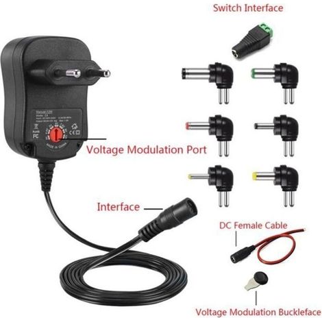 12W AC/DC Convertisseur de transformateur d\'adaptateur d\'alimentation d\'énergie 6 prise 12W LED de l\'électronique 3V à 12V (1/4)