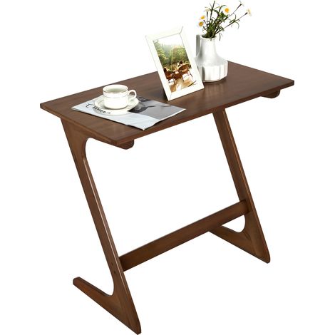 Table d'Appoint en Forme de Z, Bout de Canape en Bois de Bambou Massif avec Vernis Inodore, Petit Table de Nuit Bohème, Peu Encombrante, Marron (1/5)