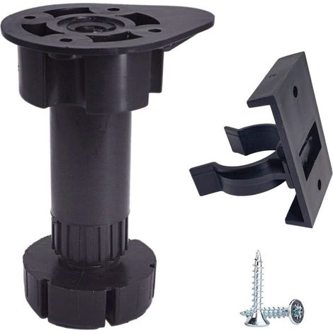 16 patas de plástico negro ajustables en altura con clips para muebles, patas para gabinetes de cocina, tornillos incluidos (16) -Crezuo