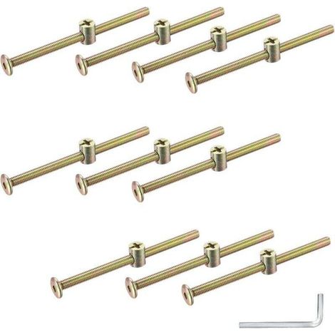 M6 10-teiliges Holzschrauben-Set, Flachkopf-Senkkopfschrauben und Muttern, Bolzenbefestigung für Bettkopfteile, Kinderschreibtischstühle, mit Schraubenschlüssel