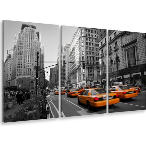 Tableau triptyque Tableau photo taxis jaunes en plein new york - 90x60 cm (1/5)