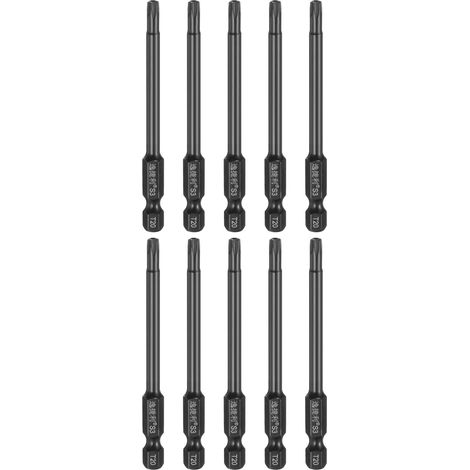 10pcs T20 Embouts De Tournevis Torx 1/4" Hexagonal Acier S3 Noir (1/5)