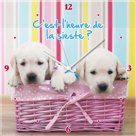 Petite Horloge en verre Chiots Labradors