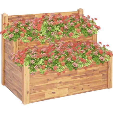 Pflanzkübel auf 2 Ebenen 110 x 75 x 84 cm Massivholz Akazie