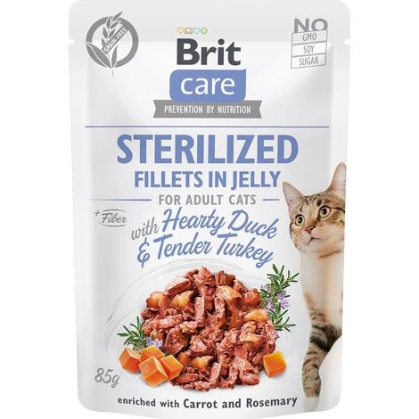 BRIT Care Sterilized Filets in Jelly - filets de canard et de dinde en gelée - nourriture humide pour chats - 85 g
