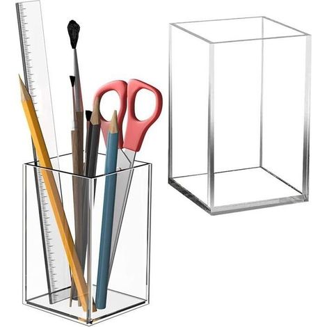 Pot à crayons, 2 pièces, organiseur de bureau, porte-stylo, rangement pour stylos, porte-pinceaux de maquillage, porte-crayon carré (1/4)