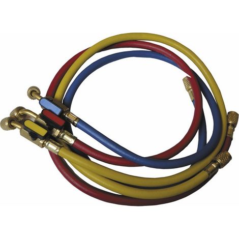 Jeu de 3 flexibles flare FF1/4&quot SAE avec vannes - GALAXAIR : SA-CT360-RYB
