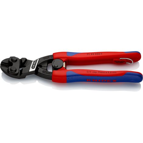 KNIPEX 71 22 200 T CoBolt® Kompakt-Bolzenschneider mit schlanken Mehrkomponenten-Hüllen, mit integrierter Befestigungsöse zum Anbringen einer Absturzsicherung schwarz atramentiert 200 mm