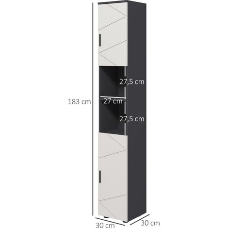 Meuble salle de bain étroit, colonne de rangement WC avec étagère réglable et 2 compartiments ouverts, armoire compacte pour petits espaces, salon, 30 x 30 x 183 cm, gris (1/5)