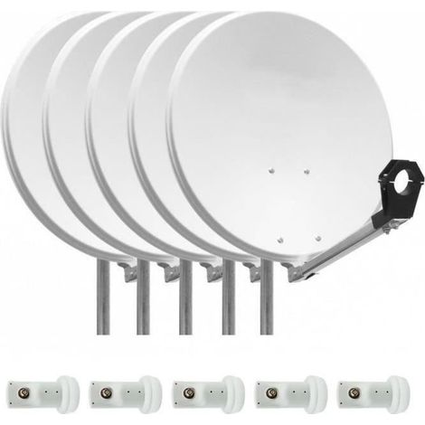 HDME LOT 5X PARABOLE SATELLITE ACIER BLANCHE 60CM IDÉAL ASTRA EUTELSAT + LNB SINGLE + FICHES F (1/4)