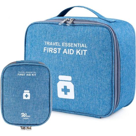 2er Set Erste Hilfe Tasche leer, Reiseapotheke groß & klein, wasserdicht, blau