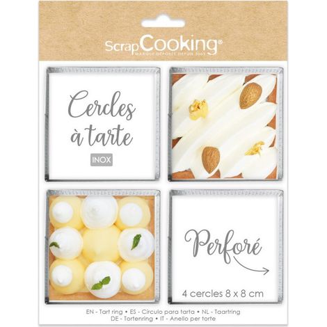 Cercle à tarte - Scrapcooking - Carré Inox - Pack de 4 - 8 cm - Perforés (1/4)