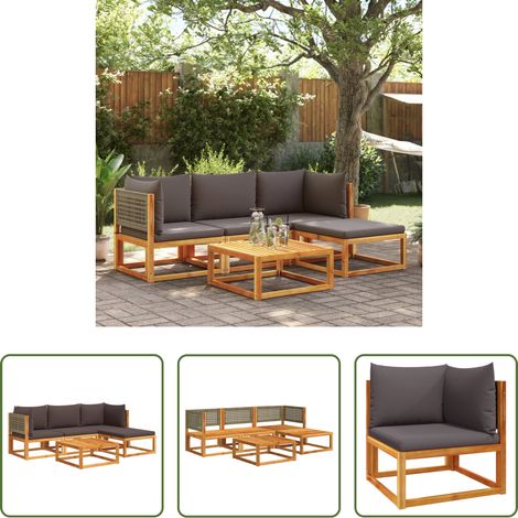 Rotin - Ensemble de canapés de jardin 5 pièces avec coussins en bois d'acacia et rotin (1/5)