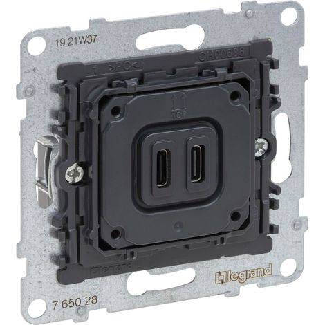 Legrand USB-Ladesteckdose SEANO 2-fach, 2x Typ C, 3.000 mA, Unterputz, Schwarz, 765028 (1/3)